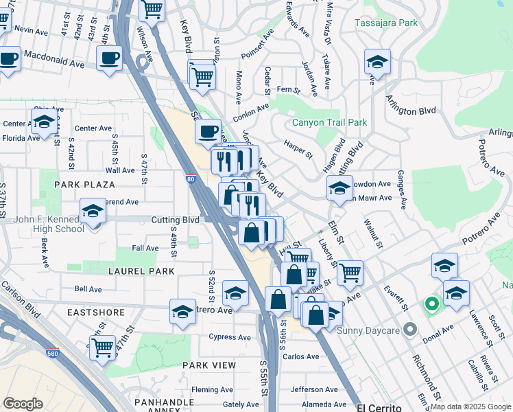 map of restaurants, bars, coffee shops, grocery stores, and more near 11645 San Pablo Avenue in El Cerrito