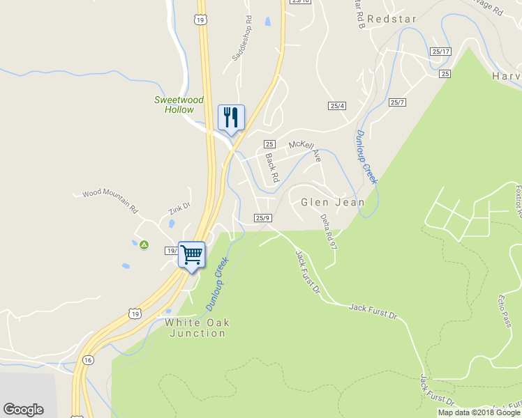 map of restaurants, bars, coffee shops, grocery stores, and more near Main Street in Glen Jean
