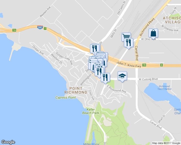 map of restaurants, bars, coffee shops, grocery stores, and more near 218 Washington Avenue in Richmond