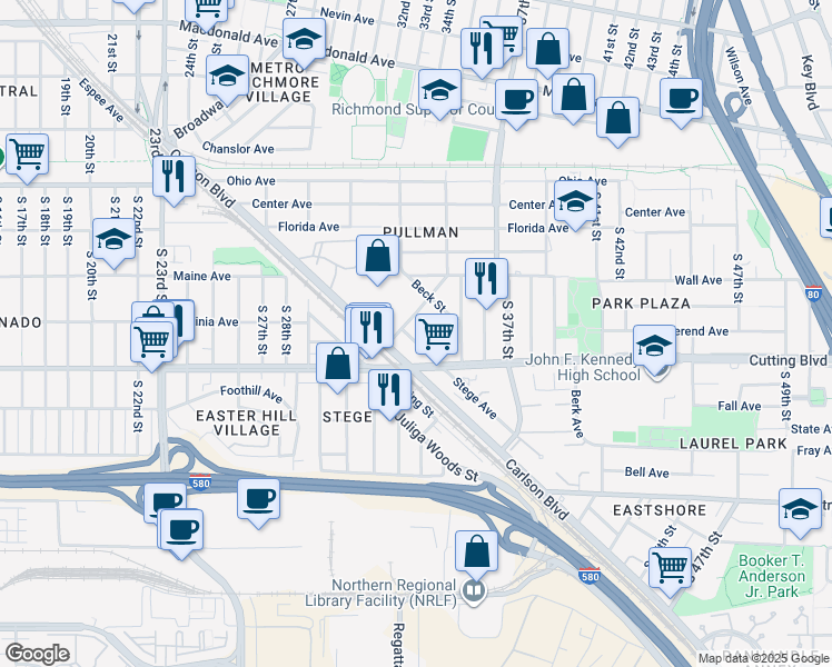 map of restaurants, bars, coffee shops, grocery stores, and more near 416 Stege Avenue in Richmond