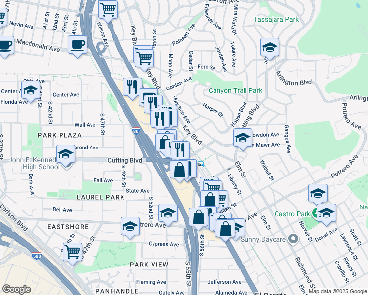 map of restaurants, bars, coffee shops, grocery stores, and more near 11645 San Pablo Avenue in El Cerrito