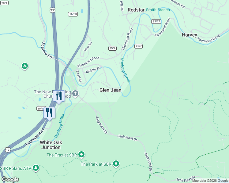 map of restaurants, bars, coffee shops, grocery stores, and more near in Glen Jean
