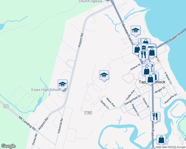 map of restaurants, bars, coffee shops, grocery stores, and more near Foxchase Drive in Tappahannock