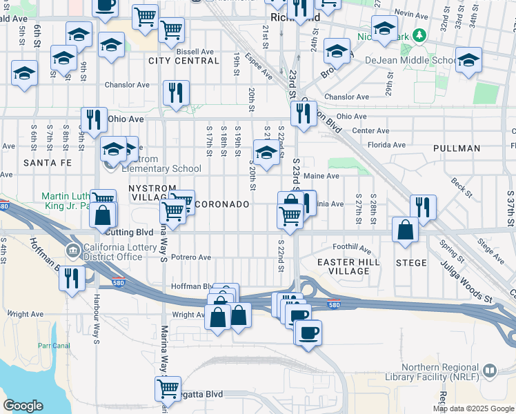 map of restaurants, bars, coffee shops, grocery stores, and more near 2000 Virginia Avenue in Richmond