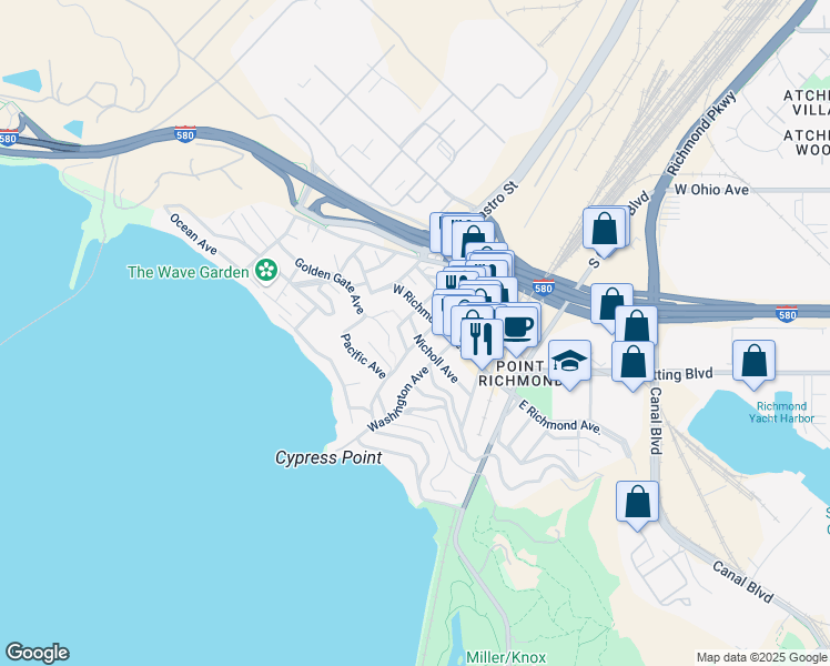 map of restaurants, bars, coffee shops, grocery stores, and more near 202 Nicholl Avenue in Richmond