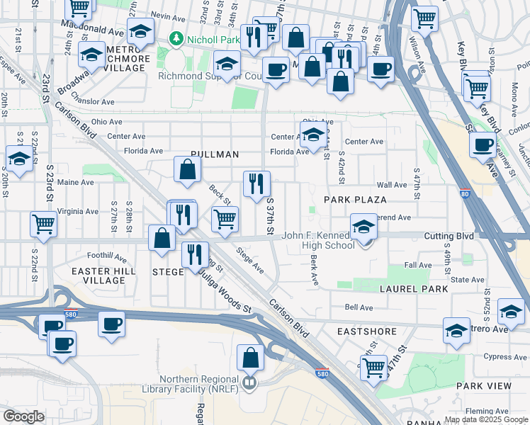 map of restaurants, bars, coffee shops, grocery stores, and more near 428 South 37th Street in Richmond