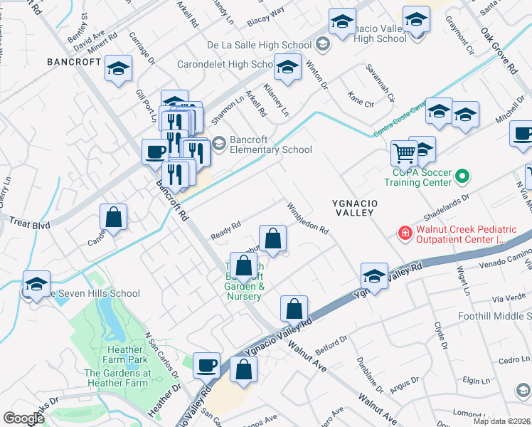 map of restaurants, bars, coffee shops, grocery stores, and more near 627 Hove Court in Walnut Creek