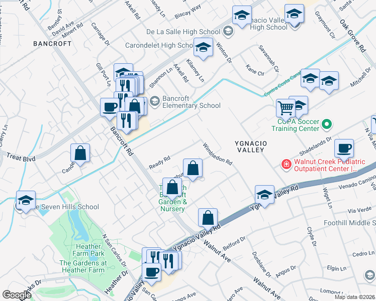 map of restaurants, bars, coffee shops, grocery stores, and more near 627 Hove Court in Walnut Creek