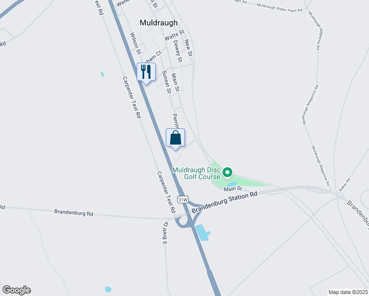 map of restaurants, bars, coffee shops, grocery stores, and more near Chenault Street in Muldraugh
