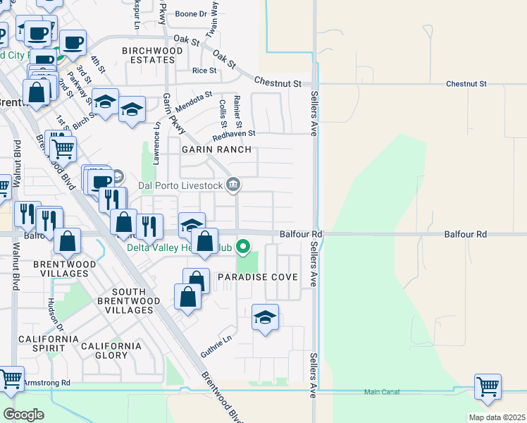 map of restaurants, bars, coffee shops, grocery stores, and more near 812 Allen Court in Brentwood