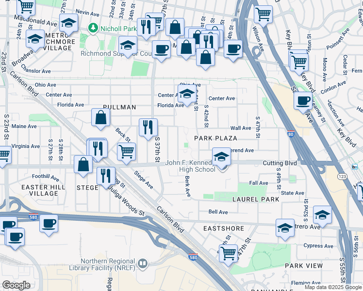 map of restaurants, bars, coffee shops, grocery stores, and more near 372 South 39th Street in Richmond