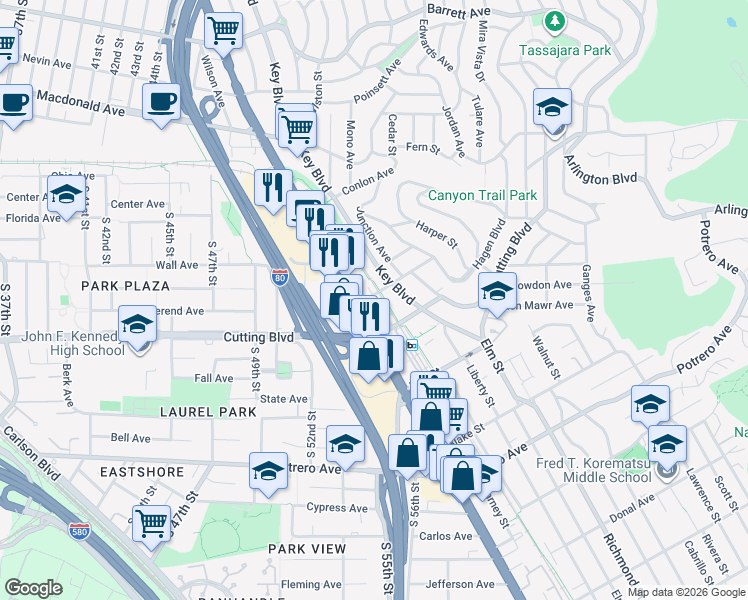 map of restaurants, bars, coffee shops, grocery stores, and more near 11690 San Pablo Avenue in El Cerrito