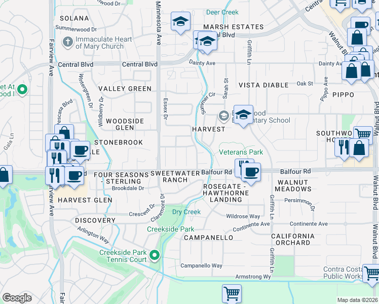 map of restaurants, bars, coffee shops, grocery stores, and more near 45 Sweetgrass Drive in Brentwood