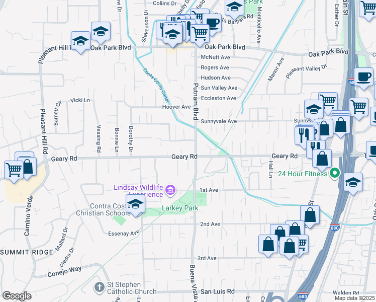 map of restaurants, bars, coffee shops, grocery stores, and more near 801 Boris Court in Walnut Creek