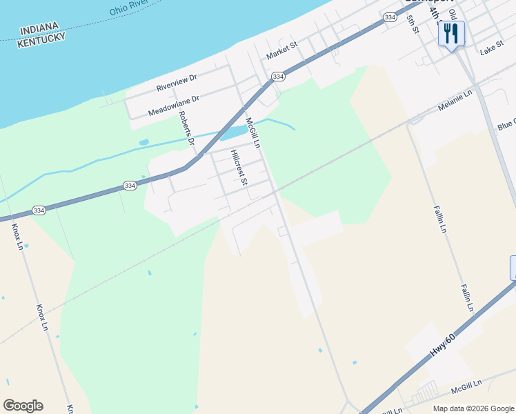 map of restaurants, bars, coffee shops, grocery stores, and more near 1333-1385 Lincoln Road in Lewisport