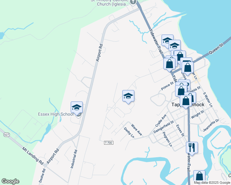 map of restaurants, bars, coffee shops, grocery stores, and more near 705 Marsh Street in Tappahannock