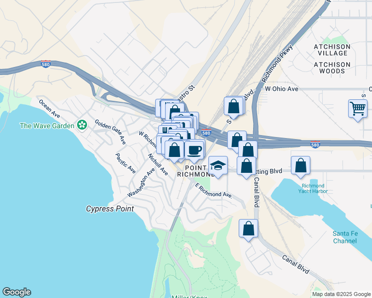 map of restaurants, bars, coffee shops, grocery stores, and more near 28 Cottage Avenue in Richmond