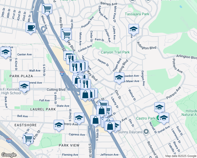 map of restaurants, bars, coffee shops, grocery stores, and more near 1916 Junction Avenue in El Cerrito
