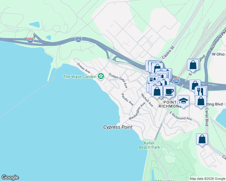 map of restaurants, bars, coffee shops, grocery stores, and more near 494 Western Drive in Richmond