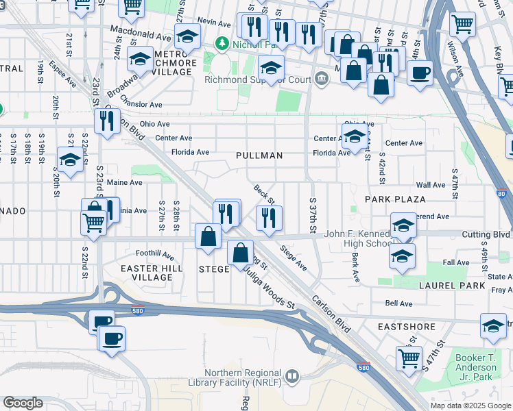 map of restaurants, bars, coffee shops, grocery stores, and more near 333 Harbour Way South in Richmond