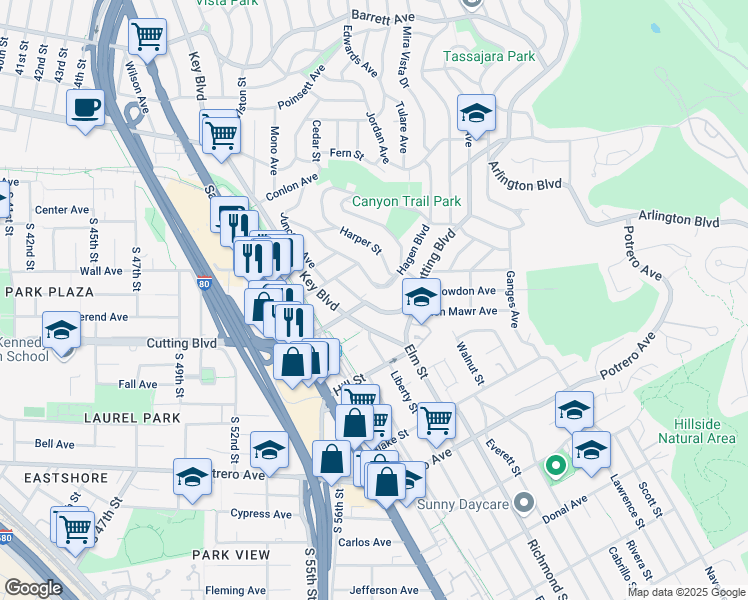 map of restaurants, bars, coffee shops, grocery stores, and more near 1916 Junction Avenue in El Cerrito