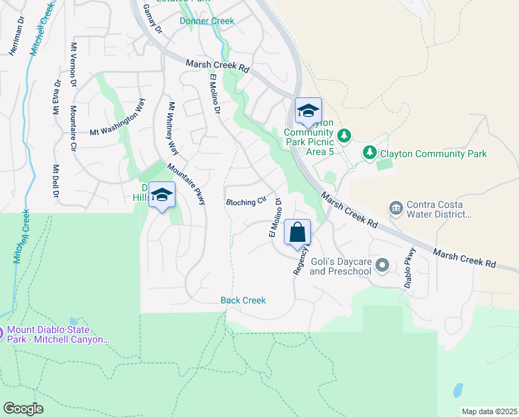 map of restaurants, bars, coffee shops, grocery stores, and more near 785 Bloching Circle in Clayton