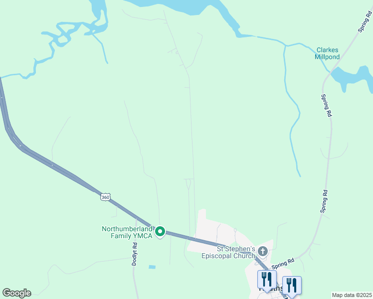 map of restaurants, bars, coffee shops, grocery stores, and more near 445 Rowes Landing Road in Heathsville