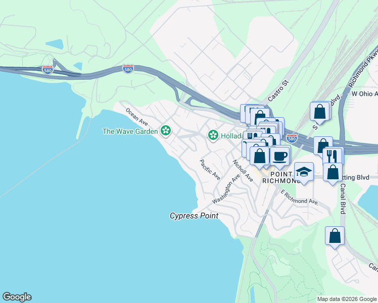 map of restaurants, bars, coffee shops, grocery stores, and more near 488 Western Drive in Richmond