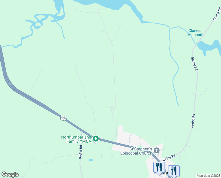 map of restaurants, bars, coffee shops, grocery stores, and more near 445 Rowes Landing Road in Heathsville
