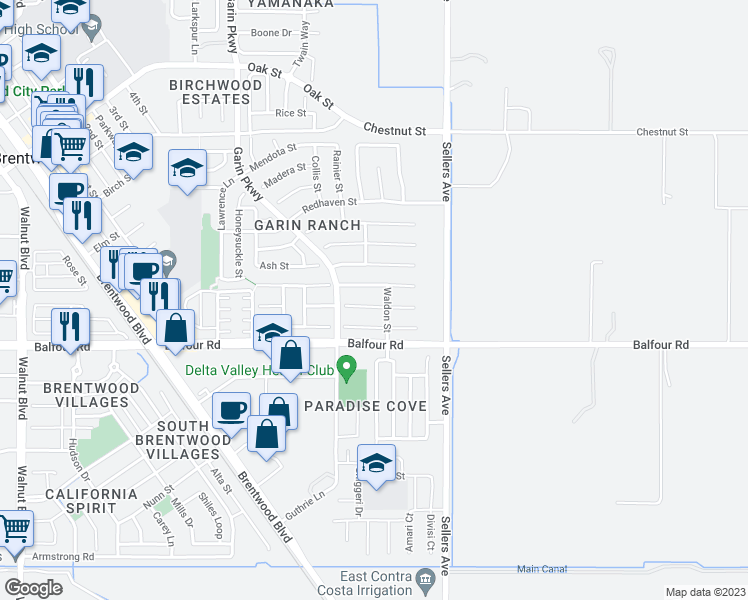 map of restaurants, bars, coffee shops, grocery stores, and more near 813 Allen Court in Brentwood