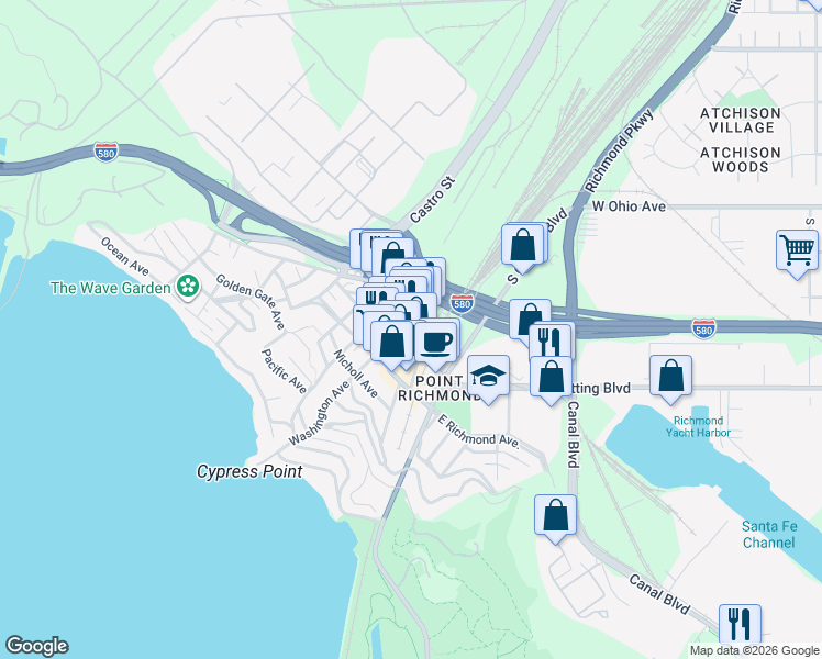 map of restaurants, bars, coffee shops, grocery stores, and more near 28 Cottage Avenue in Richmond
