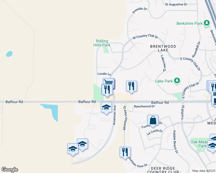map of restaurants, bars, coffee shops, grocery stores, and more near 334 West Country Club Drive in Brentwood