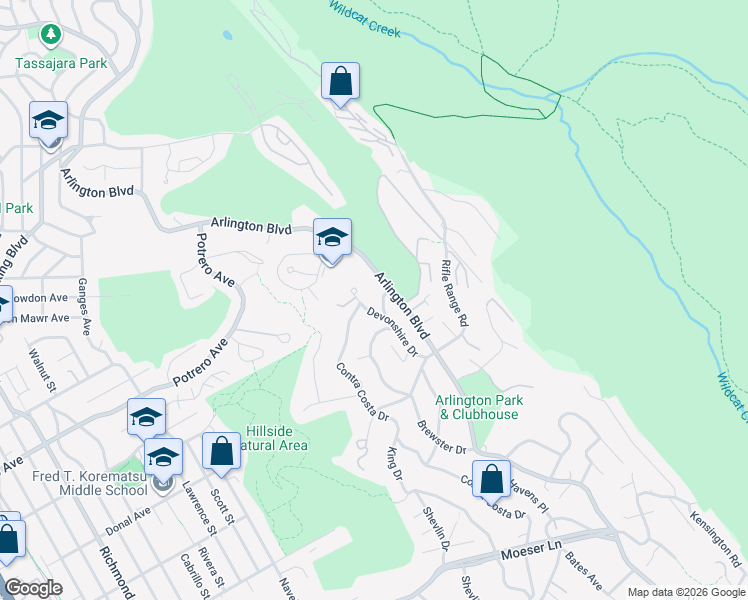 map of restaurants, bars, coffee shops, grocery stores, and more near 1409 Brewster Drive in El Cerrito