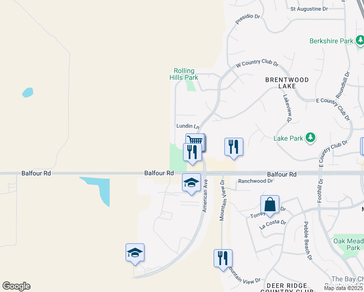 map of restaurants, bars, coffee shops, grocery stores, and more near 671 Ashford Place in Brentwood