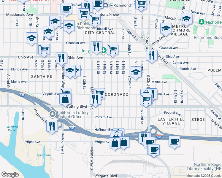 map of restaurants, bars, coffee shops, grocery stores, and more near 329 South 17th Street in Richmond