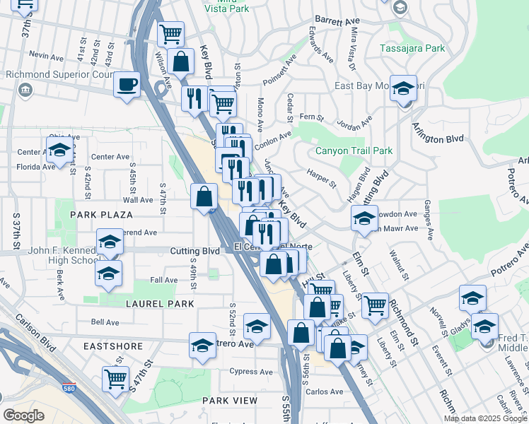 map of restaurants, bars, coffee shops, grocery stores, and more near 11740 San Pablo Avenue in El Cerrito