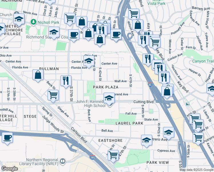 map of restaurants, bars, coffee shops, grocery stores, and more near 4301 Taft Avenue in Richmond