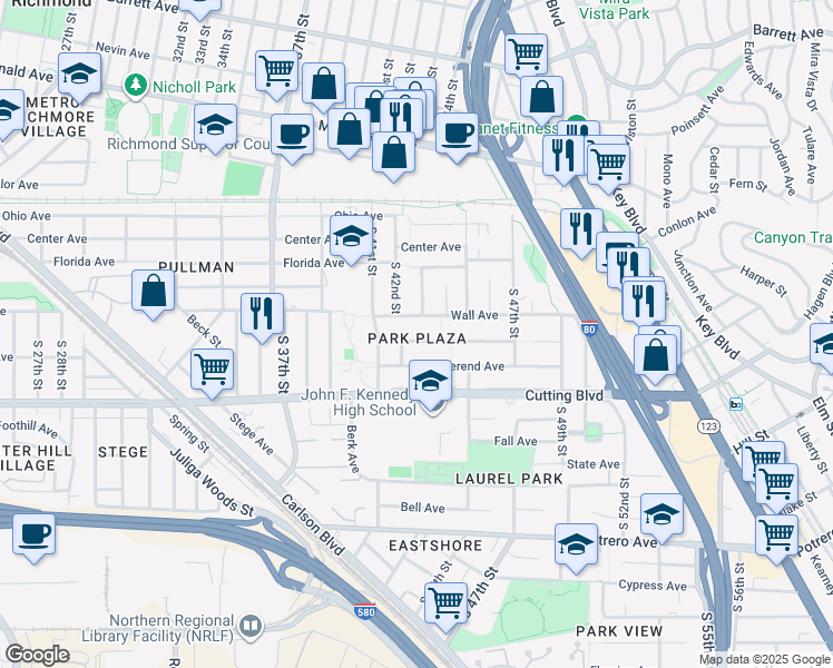map of restaurants, bars, coffee shops, grocery stores, and more near 4225 Taft Avenue in Richmond