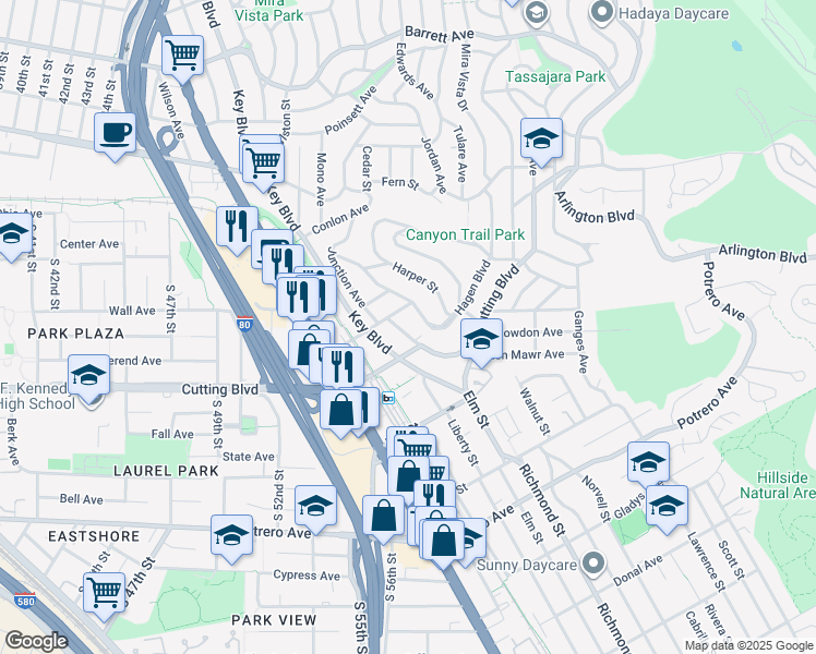 map of restaurants, bars, coffee shops, grocery stores, and more near 1916 Junction Avenue in El Cerrito