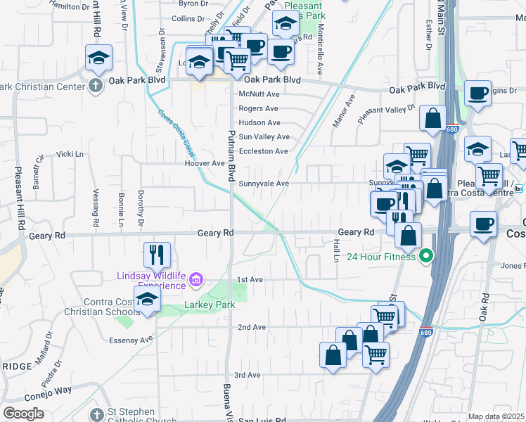 map of restaurants, bars, coffee shops, grocery stores, and more near 1108 Andrew Lane in Walnut Creek