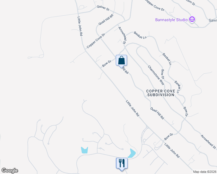 map of restaurants, bars, coffee shops, grocery stores, and more near 3404 Little John Road in Copperopolis