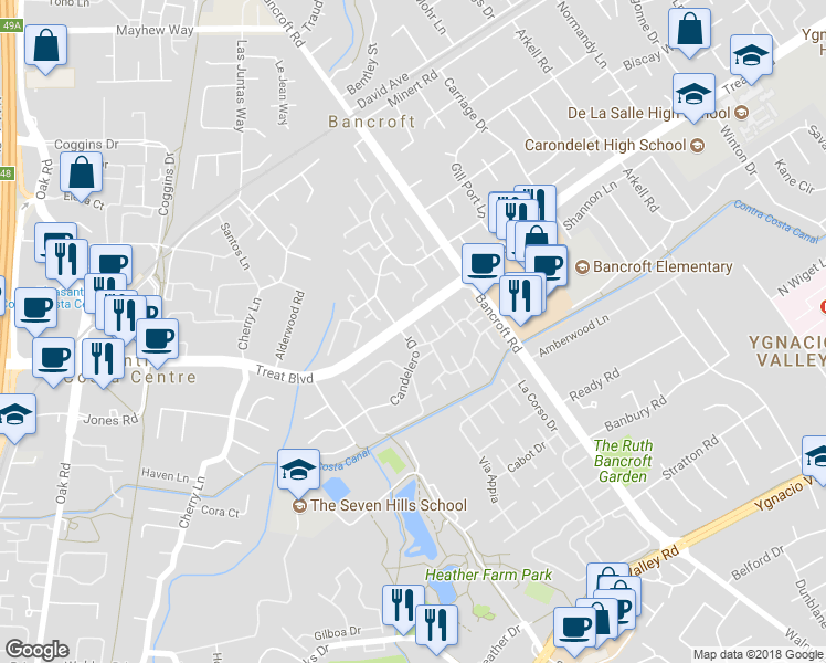 map of restaurants, bars, coffee shops, grocery stores, and more near 1841 Olmo Way in Walnut Creek