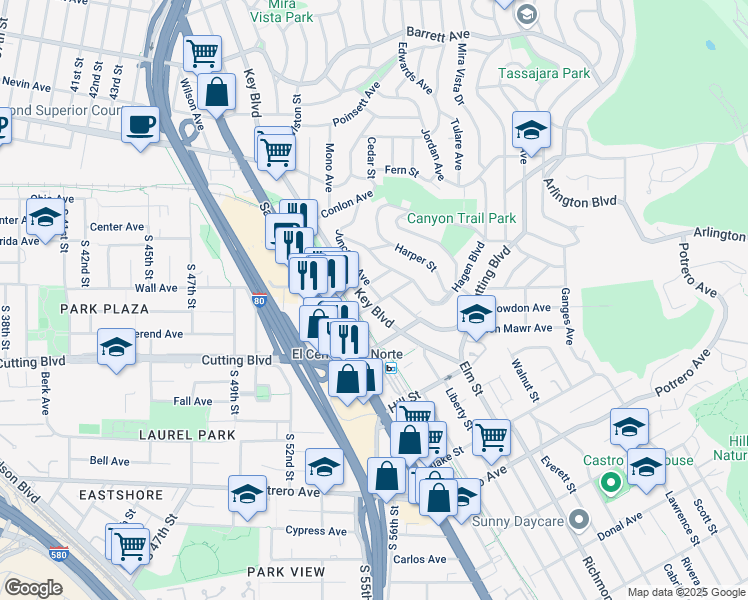 map of restaurants, bars, coffee shops, grocery stores, and more near 6431 Knott Avenue in El Cerrito