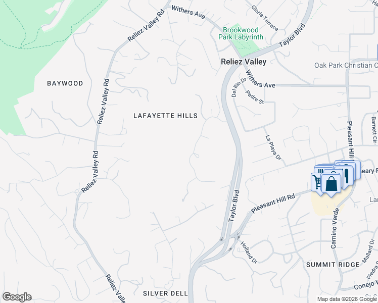 map of restaurants, bars, coffee shops, grocery stores, and more near 3252 Greenhills Drive in Lafayette