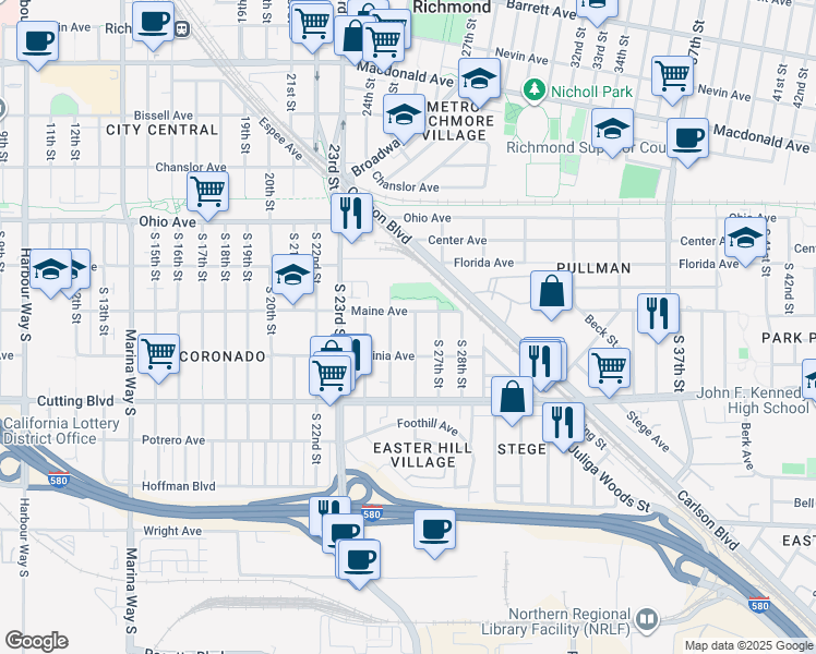 map of restaurants, bars, coffee shops, grocery stores, and more near 318 South 26th Street in Richmond
