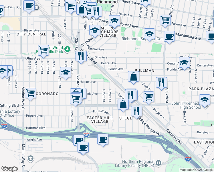 map of restaurants, bars, coffee shops, grocery stores, and more near 2730 Maine Ave in Richmond