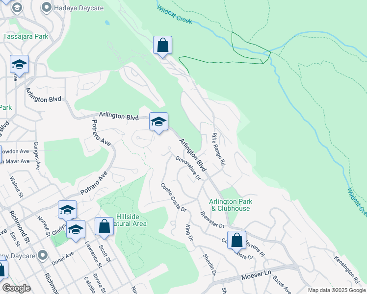 map of restaurants, bars, coffee shops, grocery stores, and more near 1401 Arlington Boulevard in El Cerrito