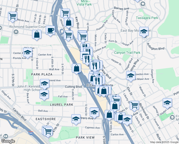 map of restaurants, bars, coffee shops, grocery stores, and more near 11795 San Pablo Avenue in El Cerrito