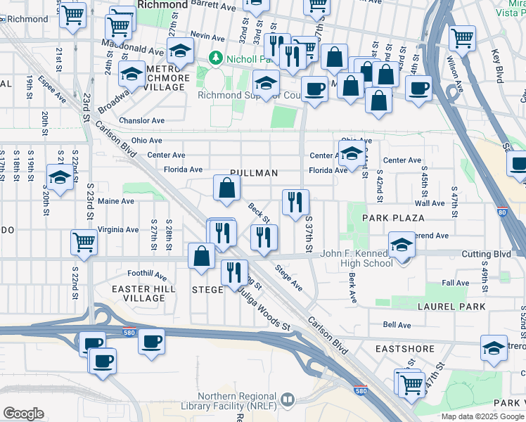 map of restaurants, bars, coffee shops, grocery stores, and more near 332 South St in Richmond