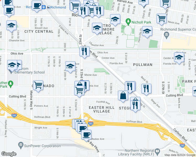 map of restaurants, bars, coffee shops, grocery stores, and more near 317 South 26th Street in Richmond